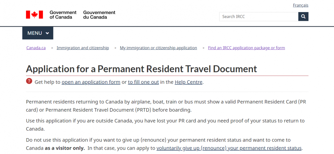 what is pr travel document canada